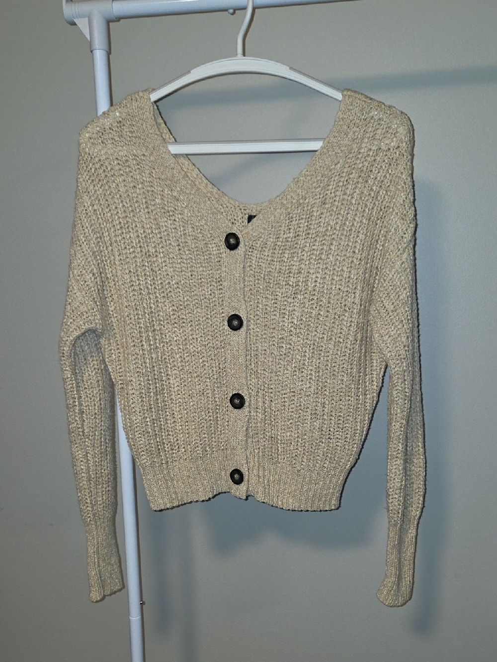 Moon & Madison Cream Chunky Knit Button‑Up Cardigan | Size S